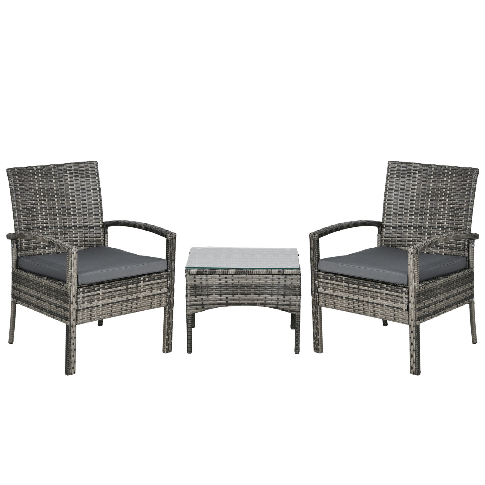 3pc Garden Rattan Bistro Set Dining Table 2 Seater Chair | Gray