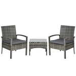 3pc Garden Rattan Bistro Set Dining Table 2 Seater Chair | Gray