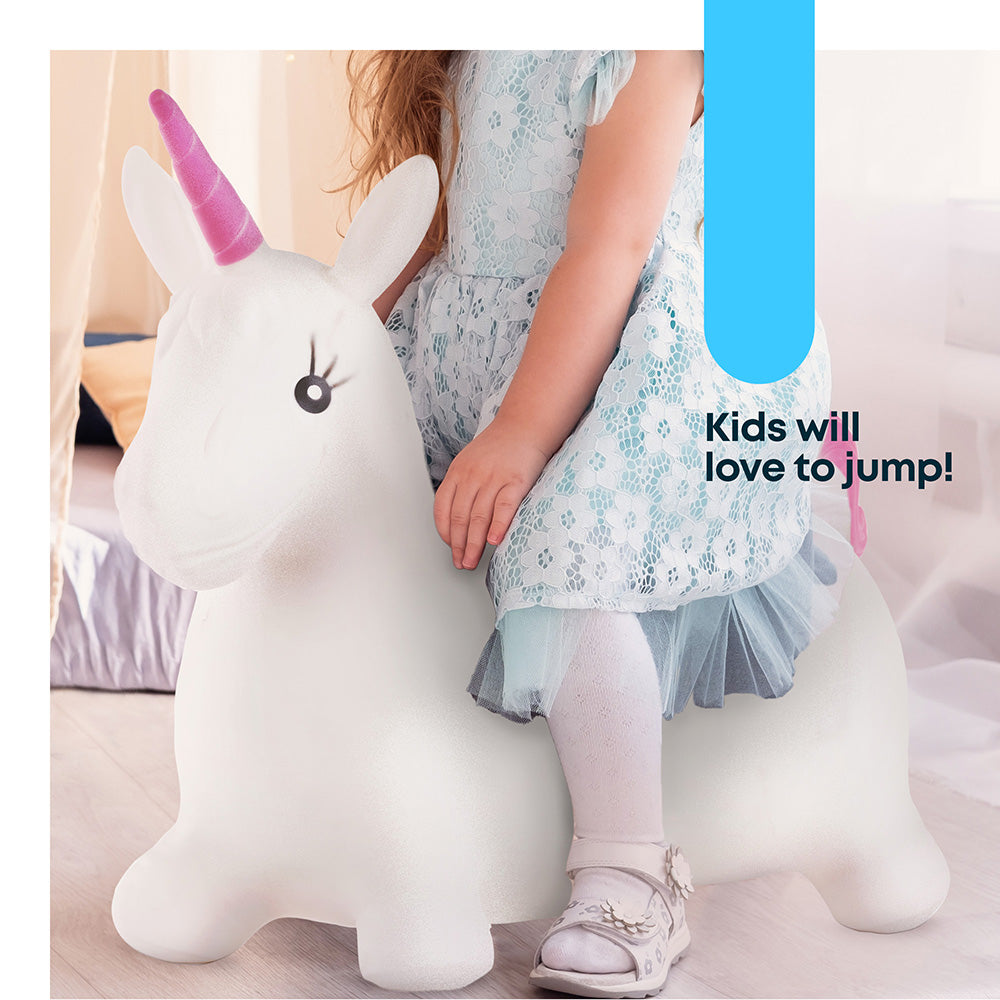 Inflatable Unicorn Hopper Ride On Bouncy Animal Toy With Hand Pump
