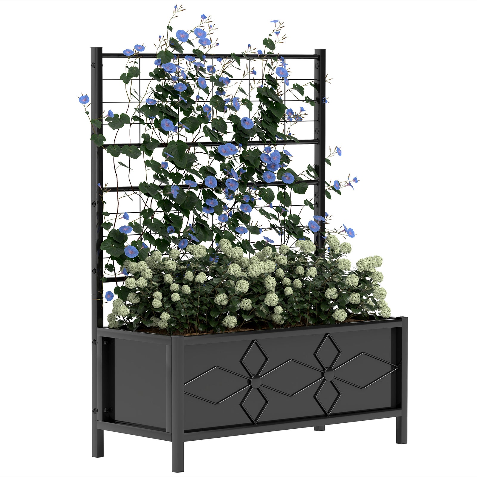Raised Bed With Trellis, Galvanised Planter Box, Black
