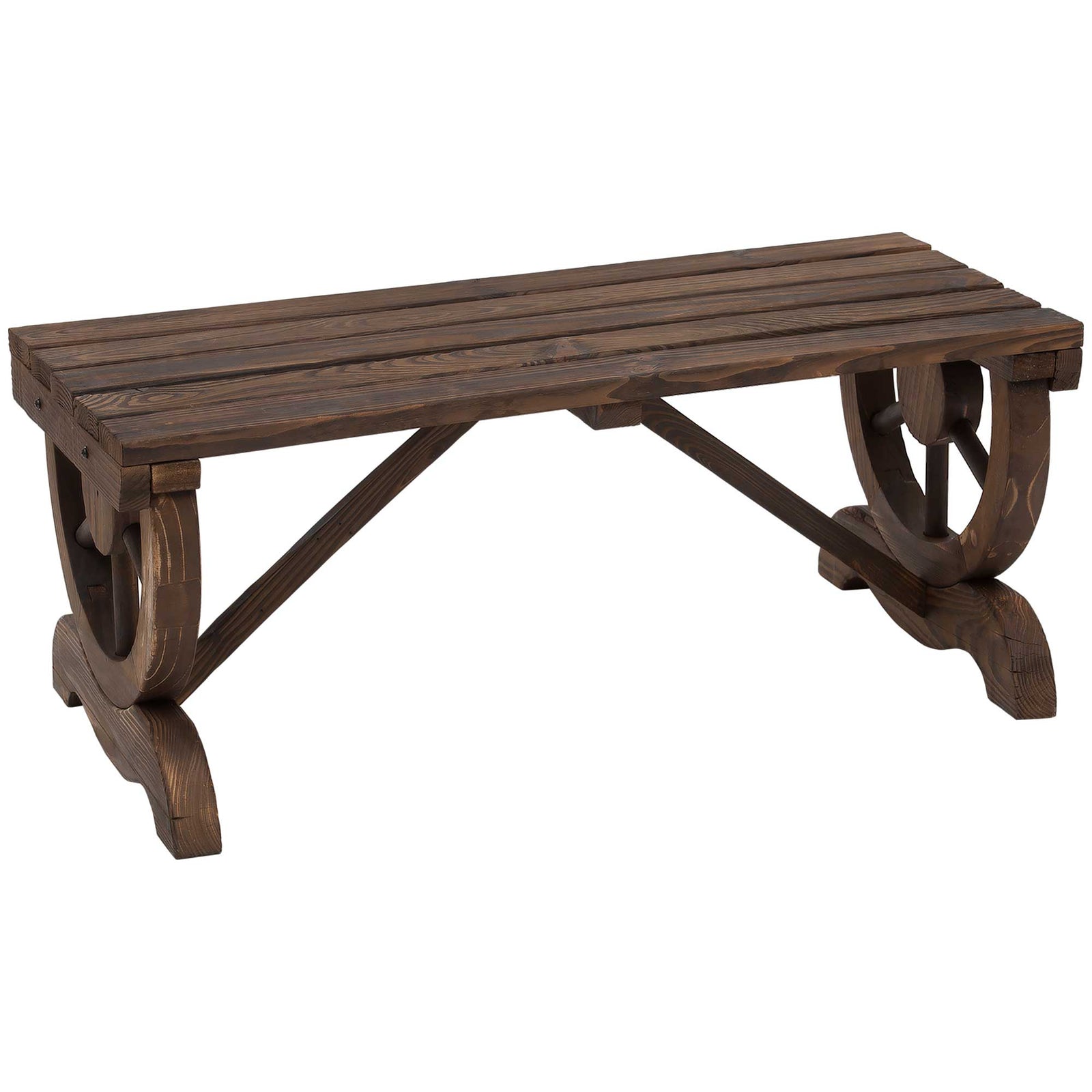 Rustic Wooden 2-person Bench Wheel-shaped Legs Reinforced | Brown