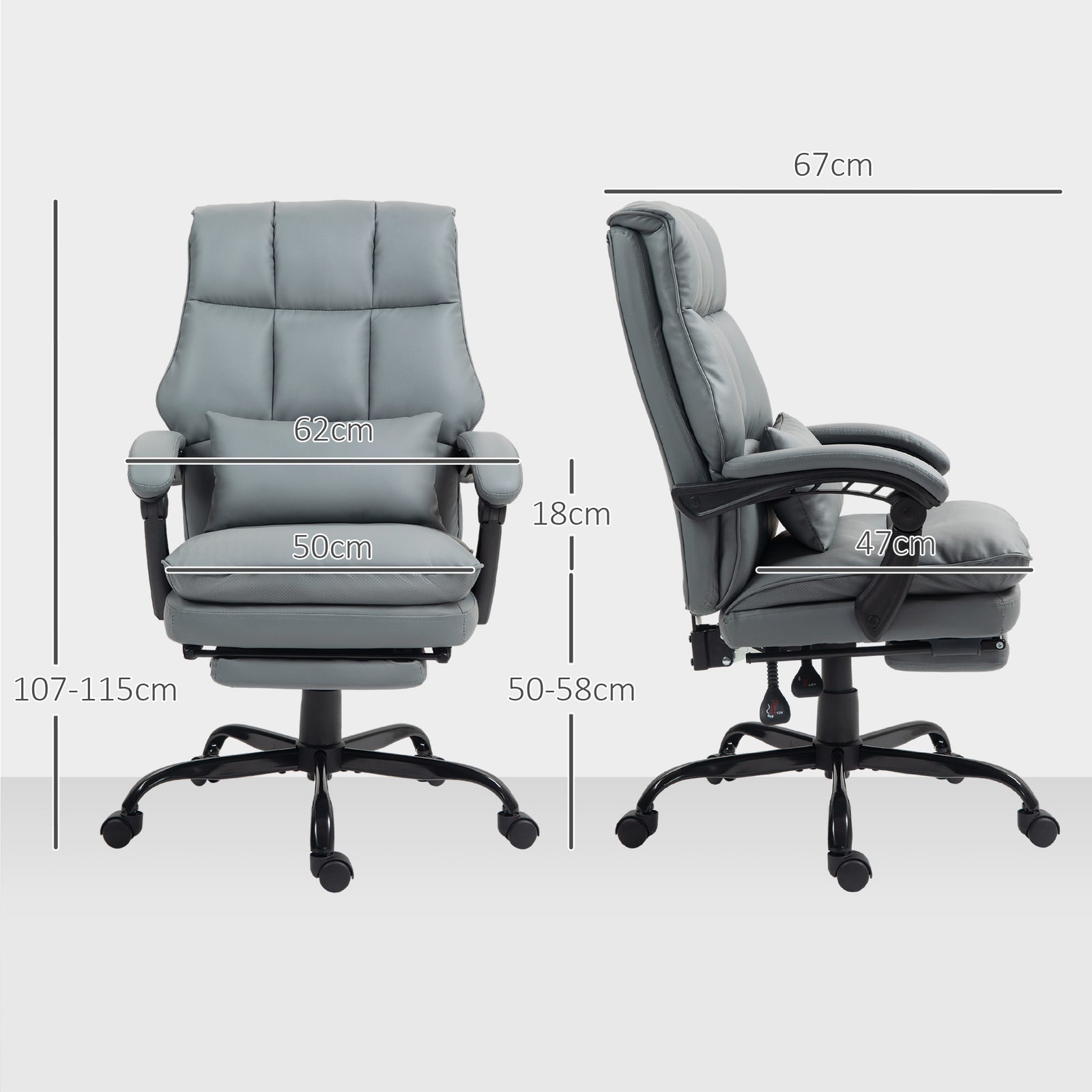 Executive Office Chair, Pu Leather Desk Chair With Armrests | One Size | Gray