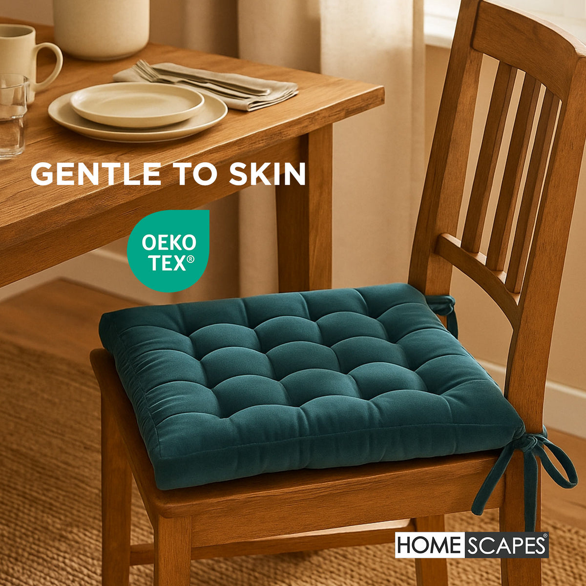 Quilted Velvet Chair Pad, 40 X 40 Cm | Set of 1 | Green