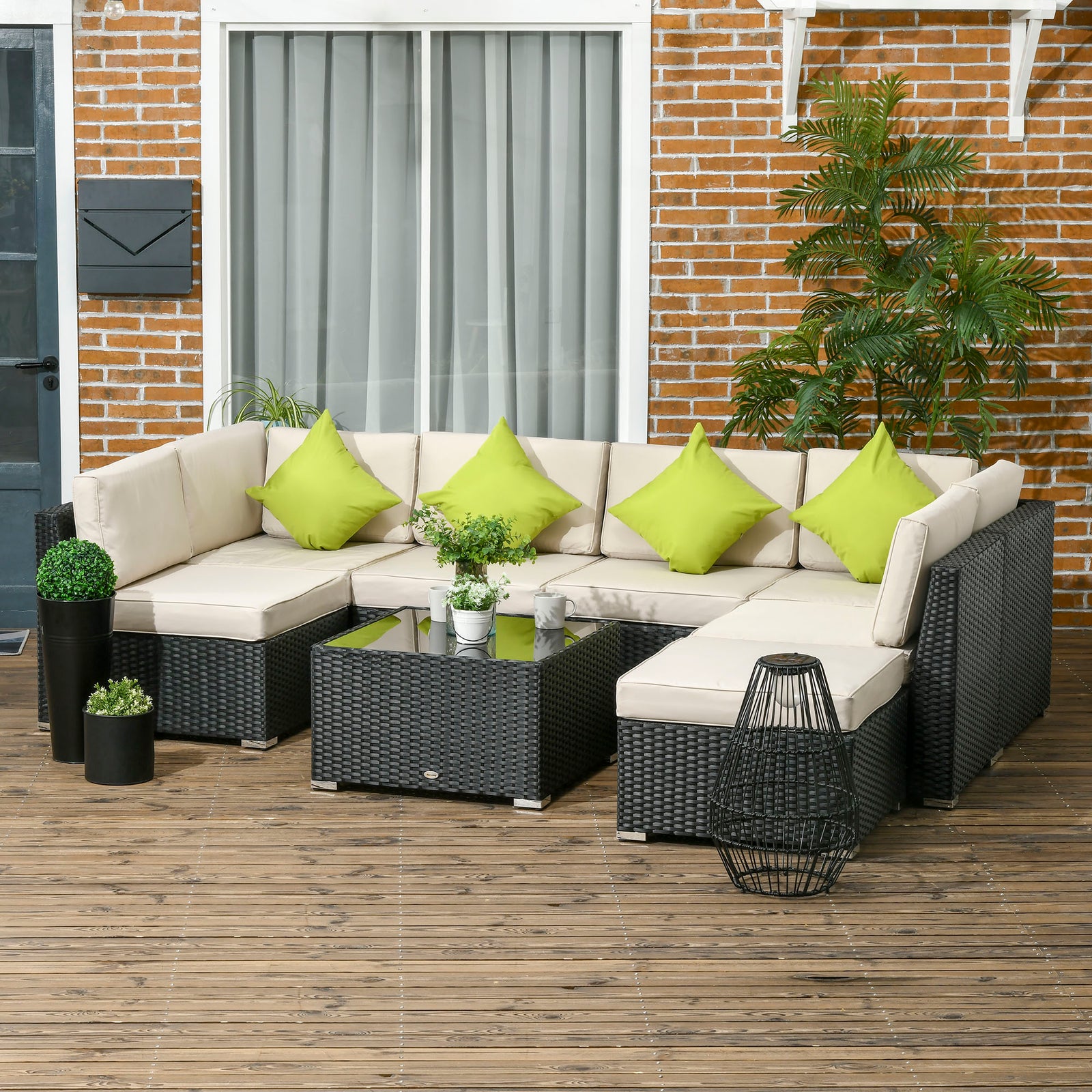 Rattan Outdoor Garden Furniture Patio Corner Sofa Set | Black