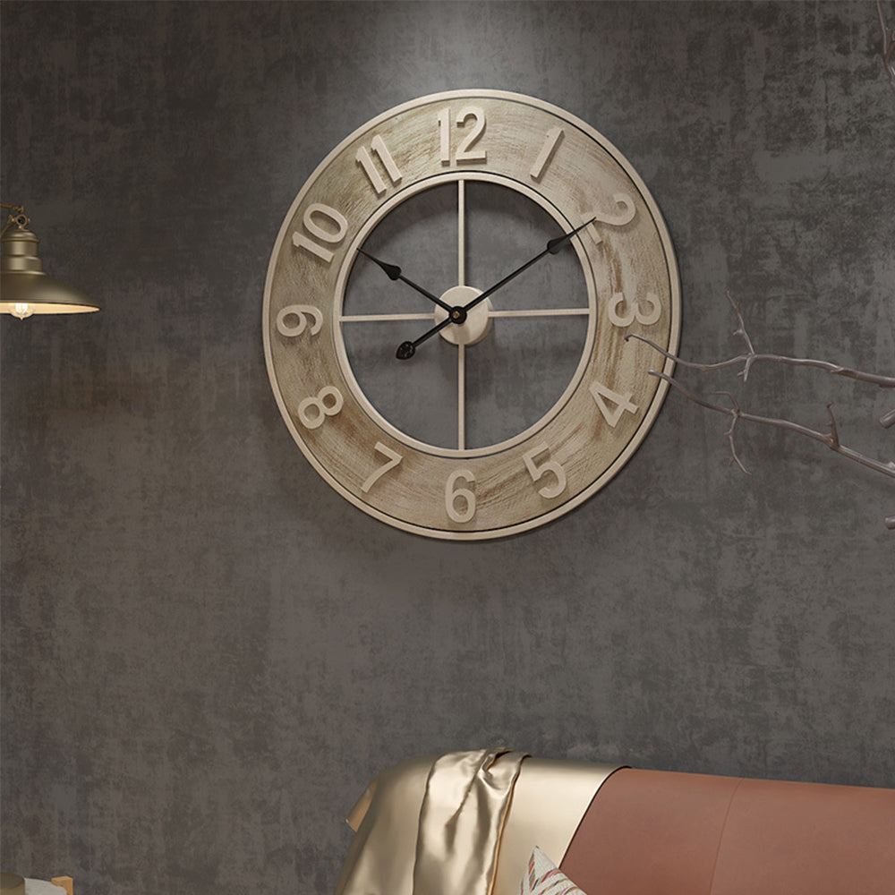 Round Wood Grain Metal Wall Clock