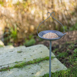 Secret Garden Metal Feeding Dish With Ground Spike, Decorative Leaf Design | Grey