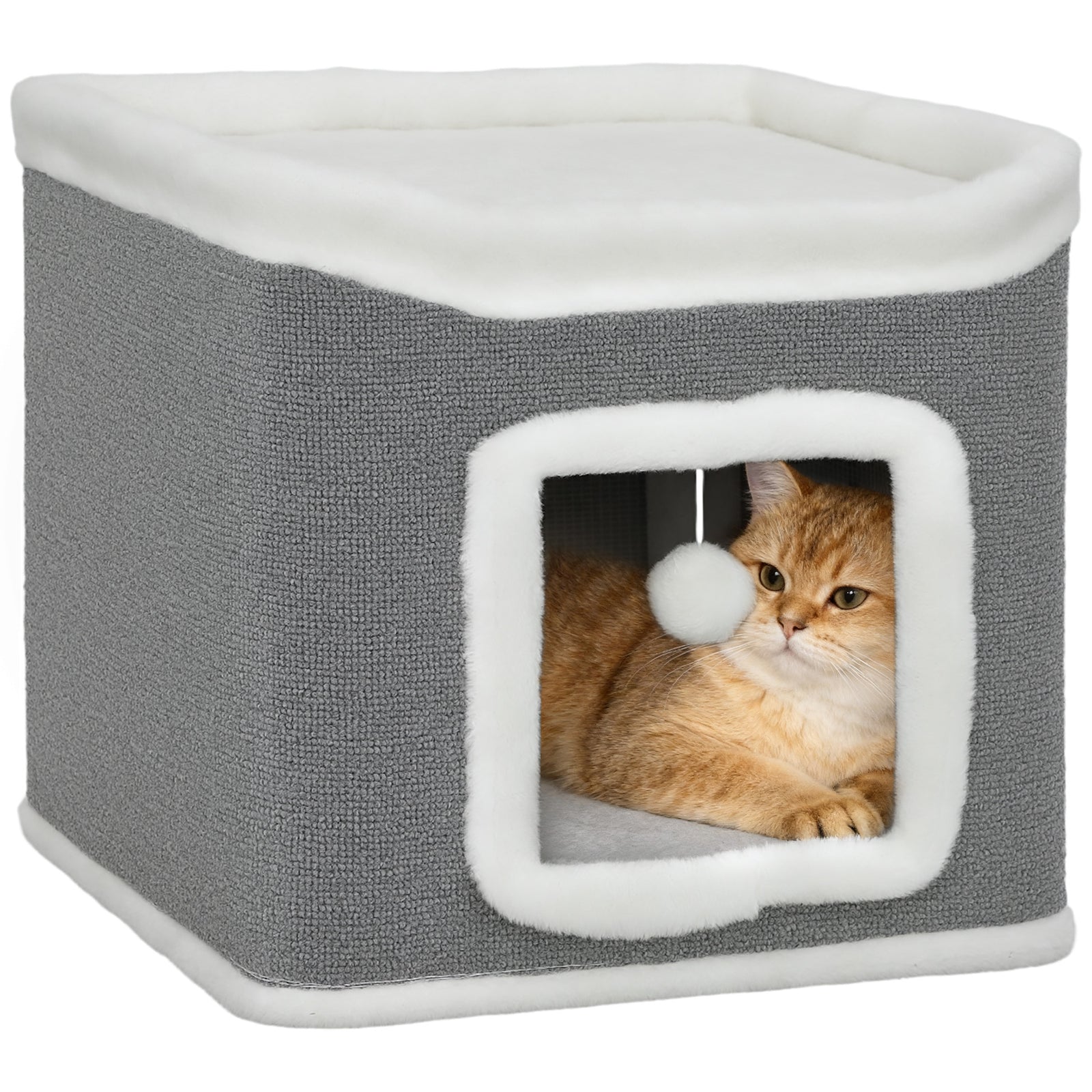 Cat House For Indoor Kittens, 2-level Cat Cave Bed, Grey
