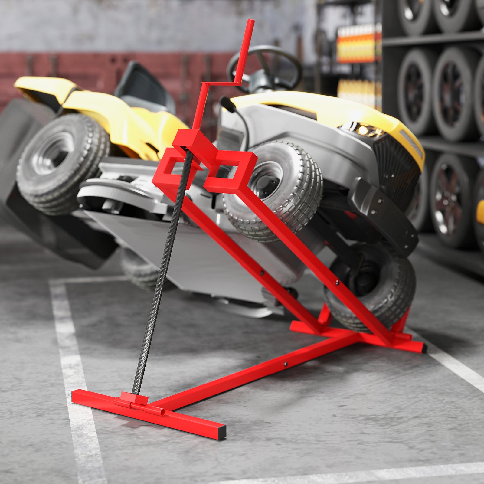 HOMCOM Foldable Ride Lawn Mower Lift, 400 Kg Telescopic Maintenance Jack