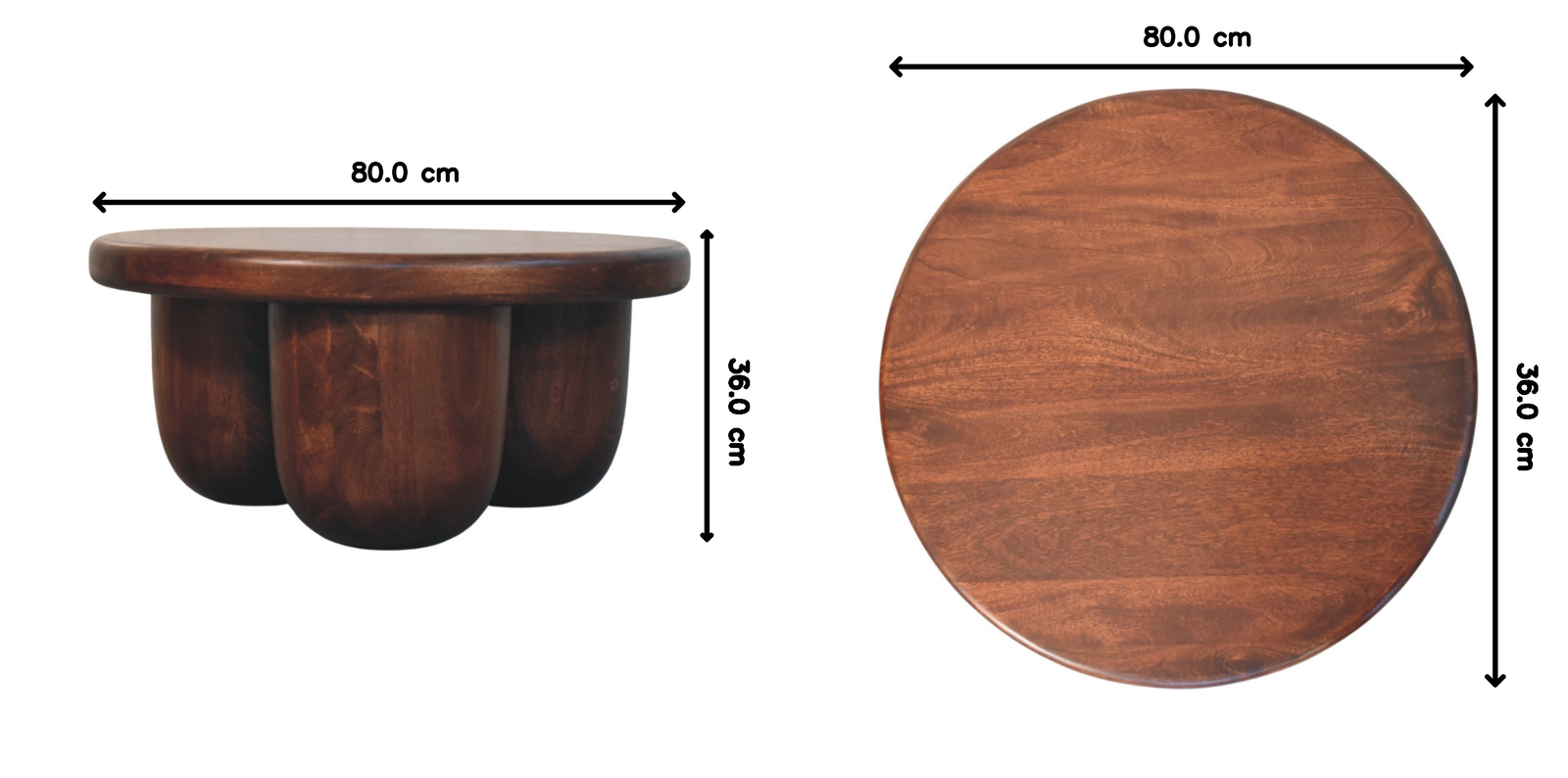 Clara Sculpted Coffee Table Rounded pillar-style legs, Brown