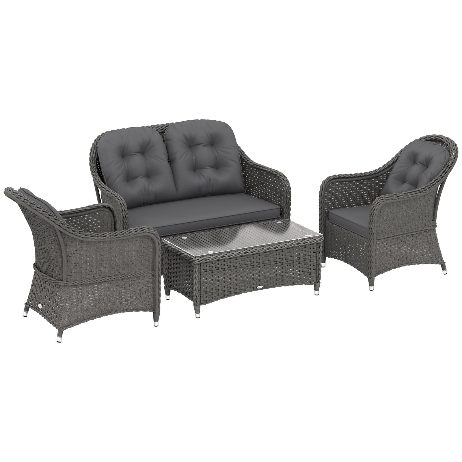 4 Pieces Pe Rattan Wicker Sofa Set Outdoor Conservatory | Light Grey