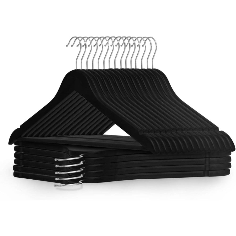 20 Pack Wooden Clothes Hangers With Non Slip Bar | Black