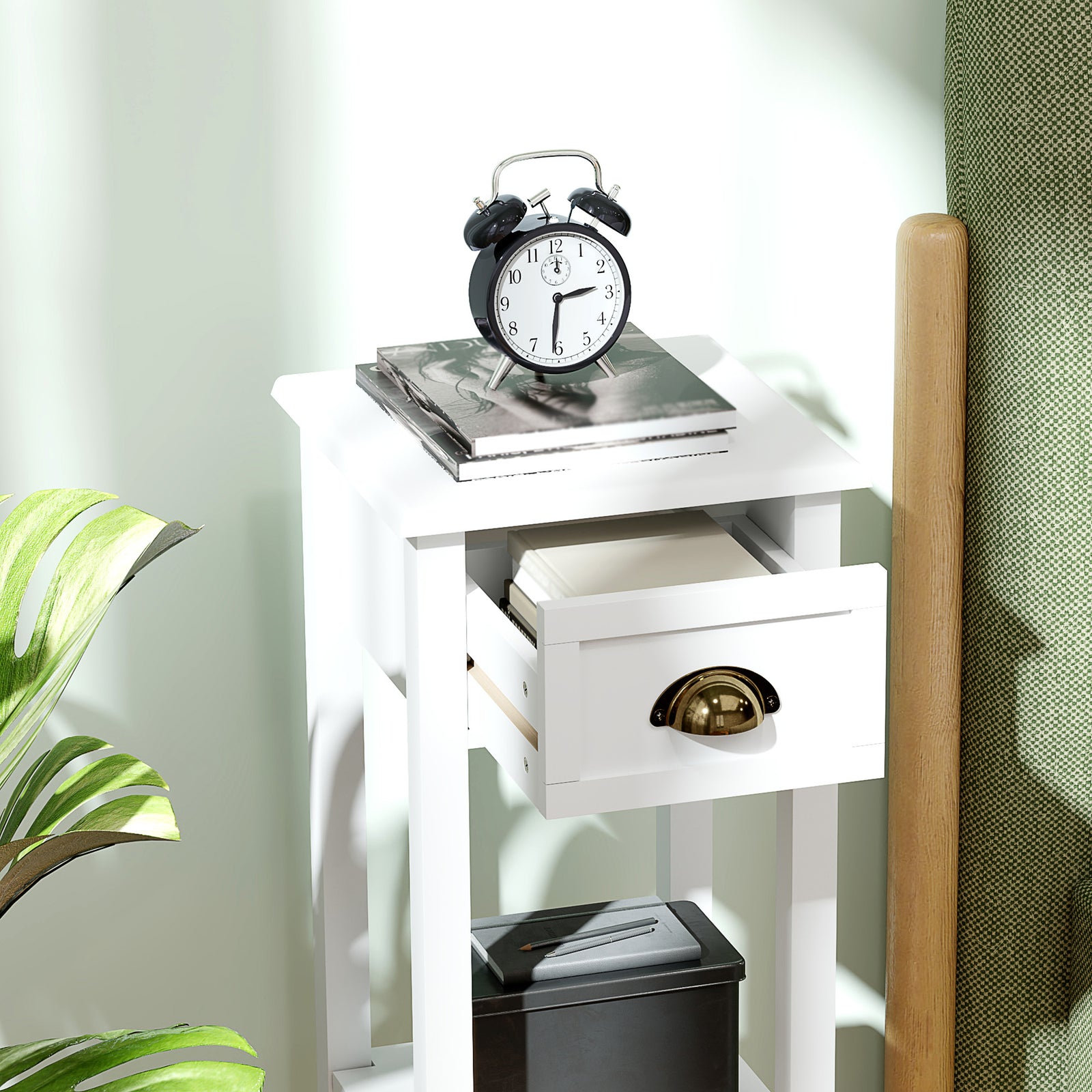HOMCOM 2-tier Side Tables Set Of 2 With Drawer Shelf For Living Room, White