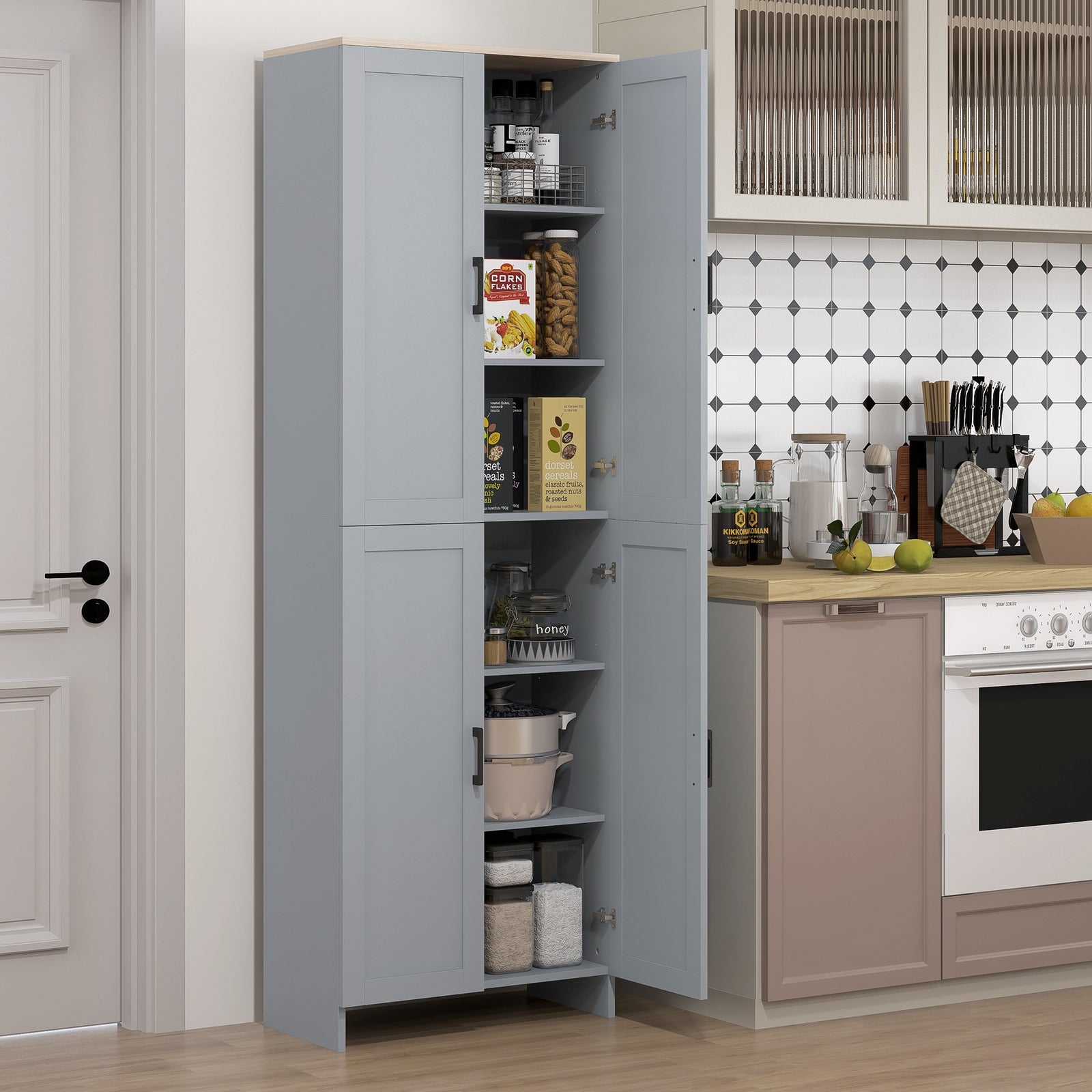 170cm Freestanding 4 Door Kitchen Cupboard