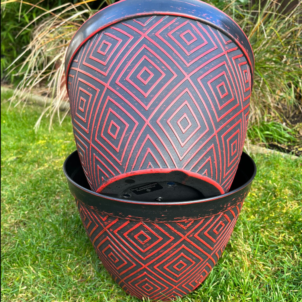Black And Red Aztec Planter - Set Of 4