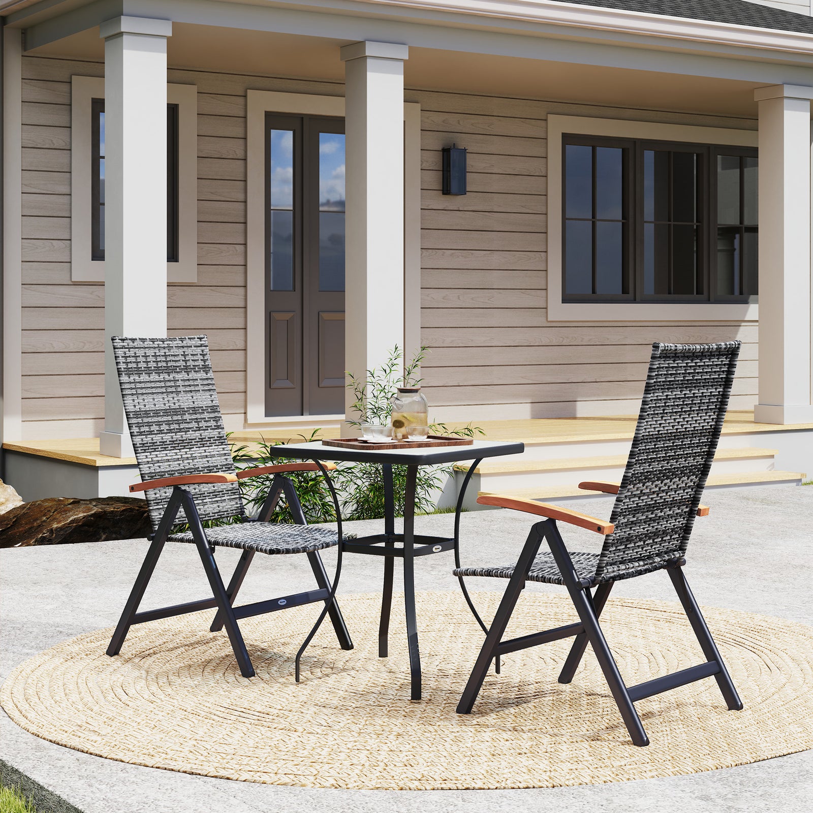 Outdoor Folding Rattan Chair, Dining Chair | Set-of-2 | Light Grey
