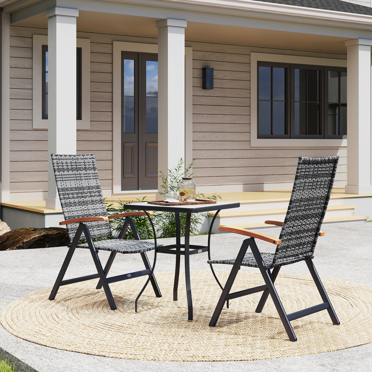 Outdoor Folding Rattan Chair, Dining Chair | Set of 2 | Light Grey