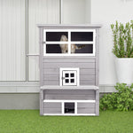 3-tier Wooden Kitten Shelter For Indoor, Outdoor - Grey