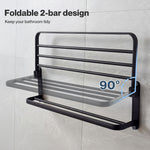 Towel Holder With 2 Bars Wall Mounted No Drill Bathroom Shelf Black | Black