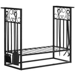 Vintage Steel Log Rack W/ Tools & Hooks