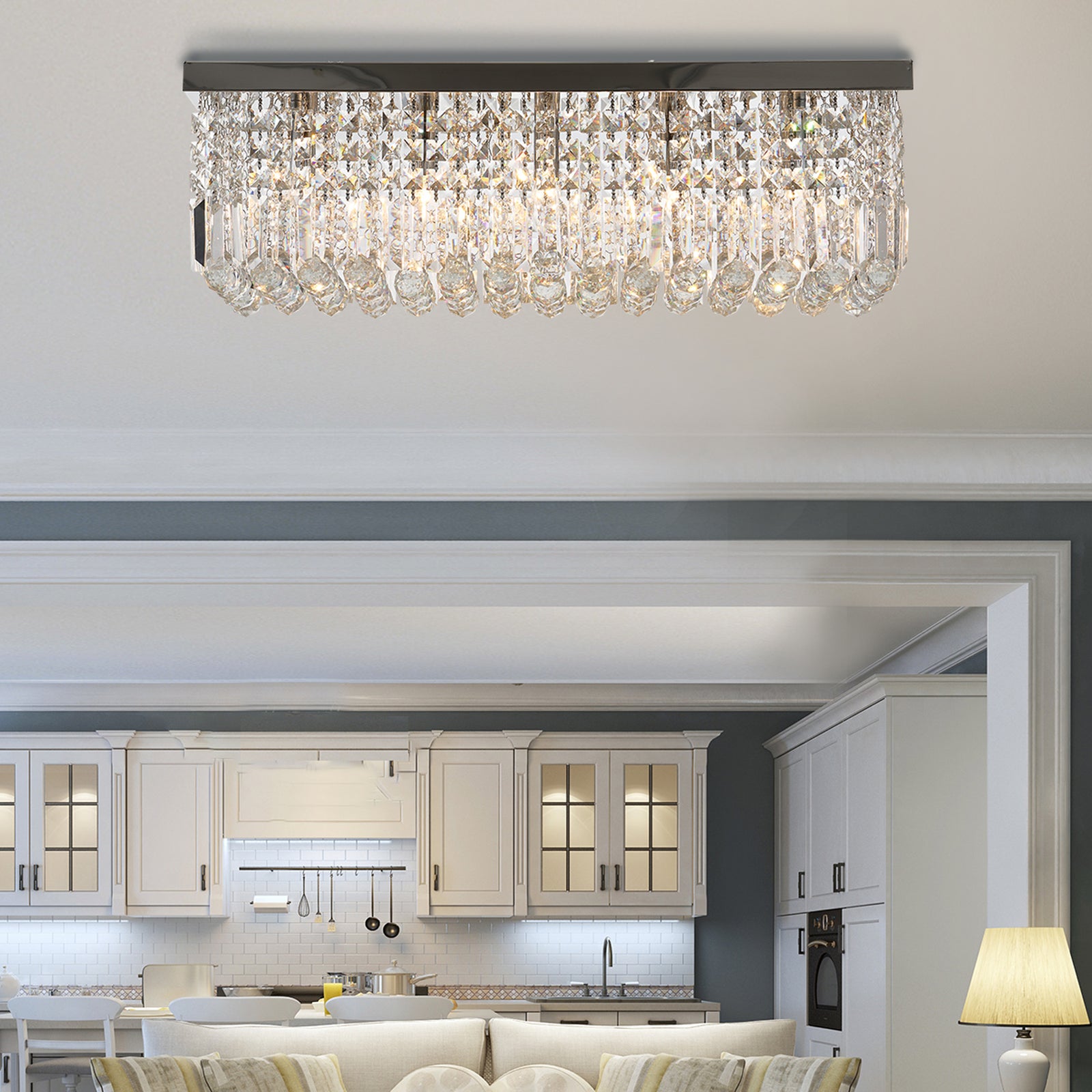 Modern Crystal Ceiling Light Square Chandelier Home Office