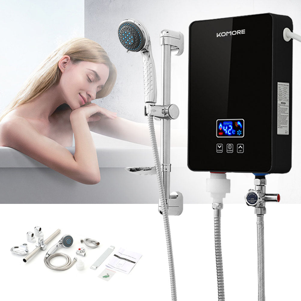 6kw Black Instant Electric Water Heater – Touch Control, Space-saving, Safe & Efficient With Shower Kit