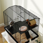 Hamster Cage, Three-tier Gerbil Cage W/ Deep Bottom, Ramp, Food Dish | Black