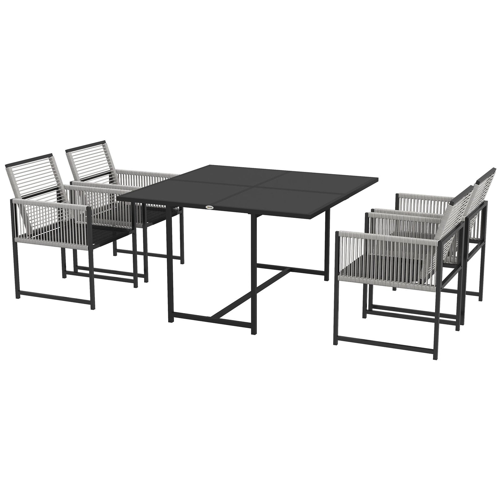 5 Pieces Patio Dining Set With Foldable Back, Light Grey