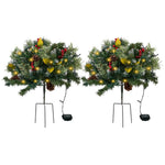 2pcs Artificial Pre-lit Christmas Planter Bushes Decorations
