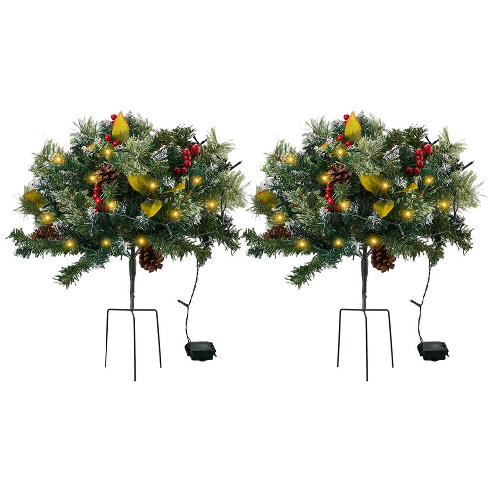 2pcs Artificial Pre-lit Christmas Planter Bushes Decorations