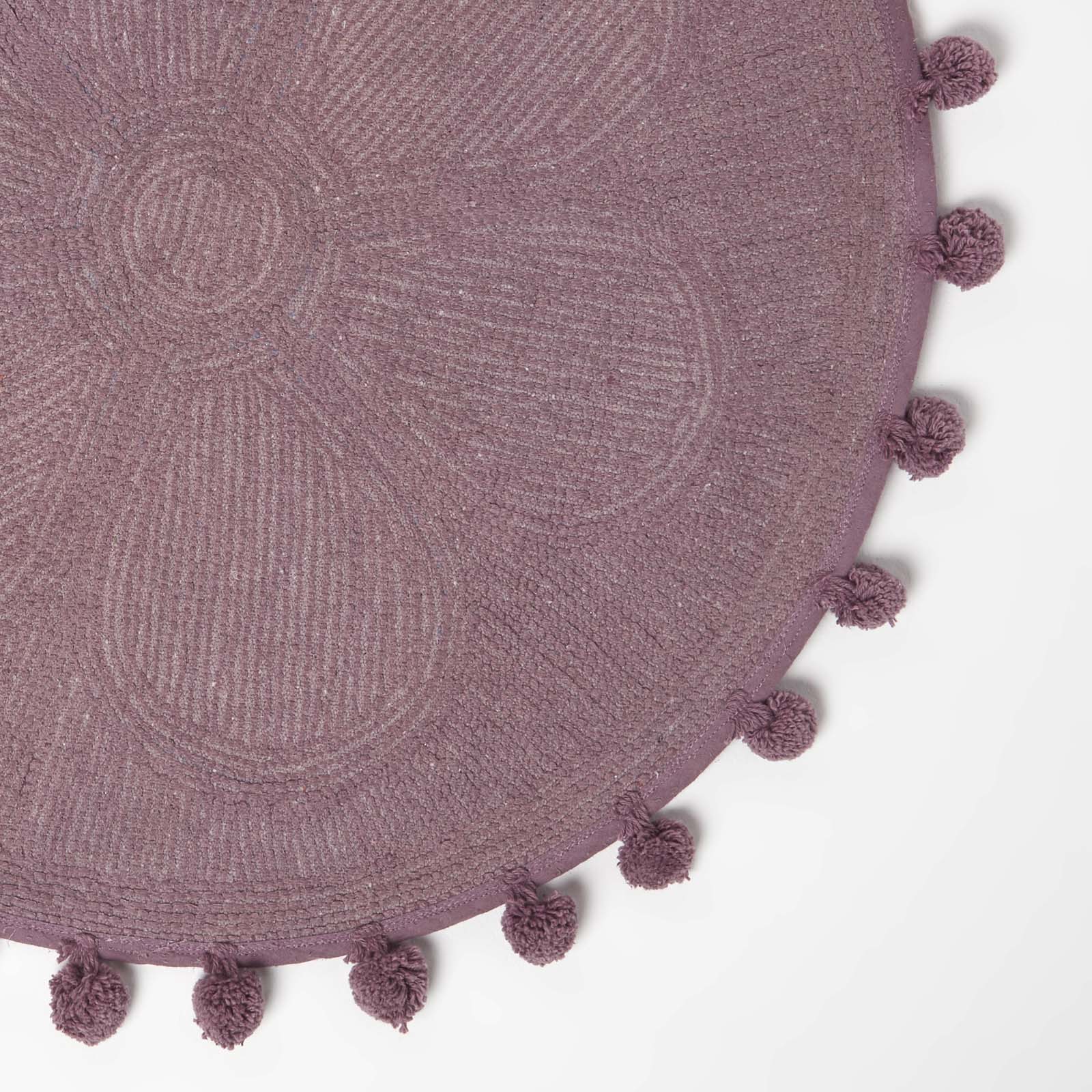 Floral Tufted Round Bathmat With Pom Poms | 60cm | Blush Pink