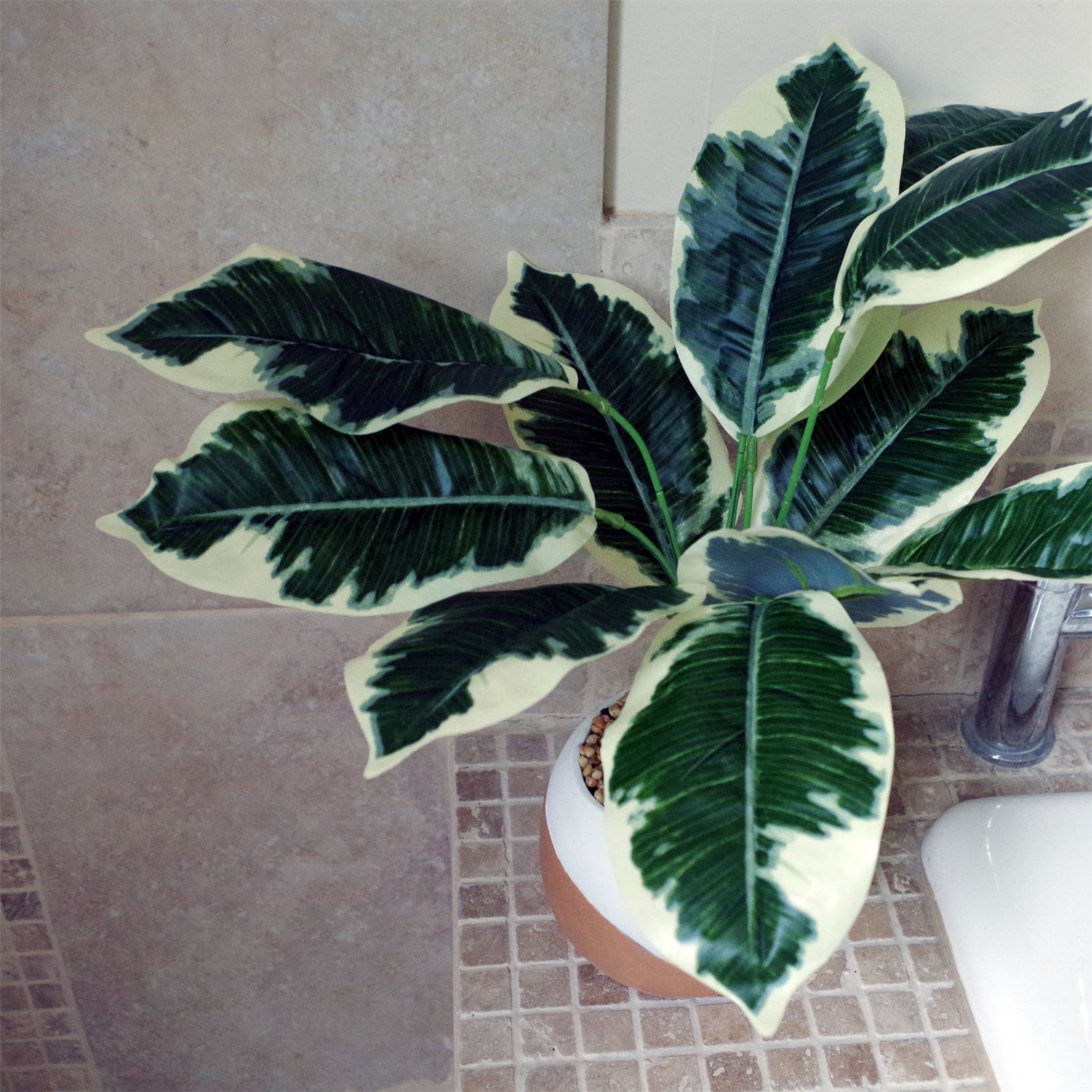 Artificial 40cm Pothos Plant Variegated Shrub With Planter