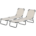 Set Of 2 Folding Beach Chairs W/ Adjustable Back | Set of 2 | Cream