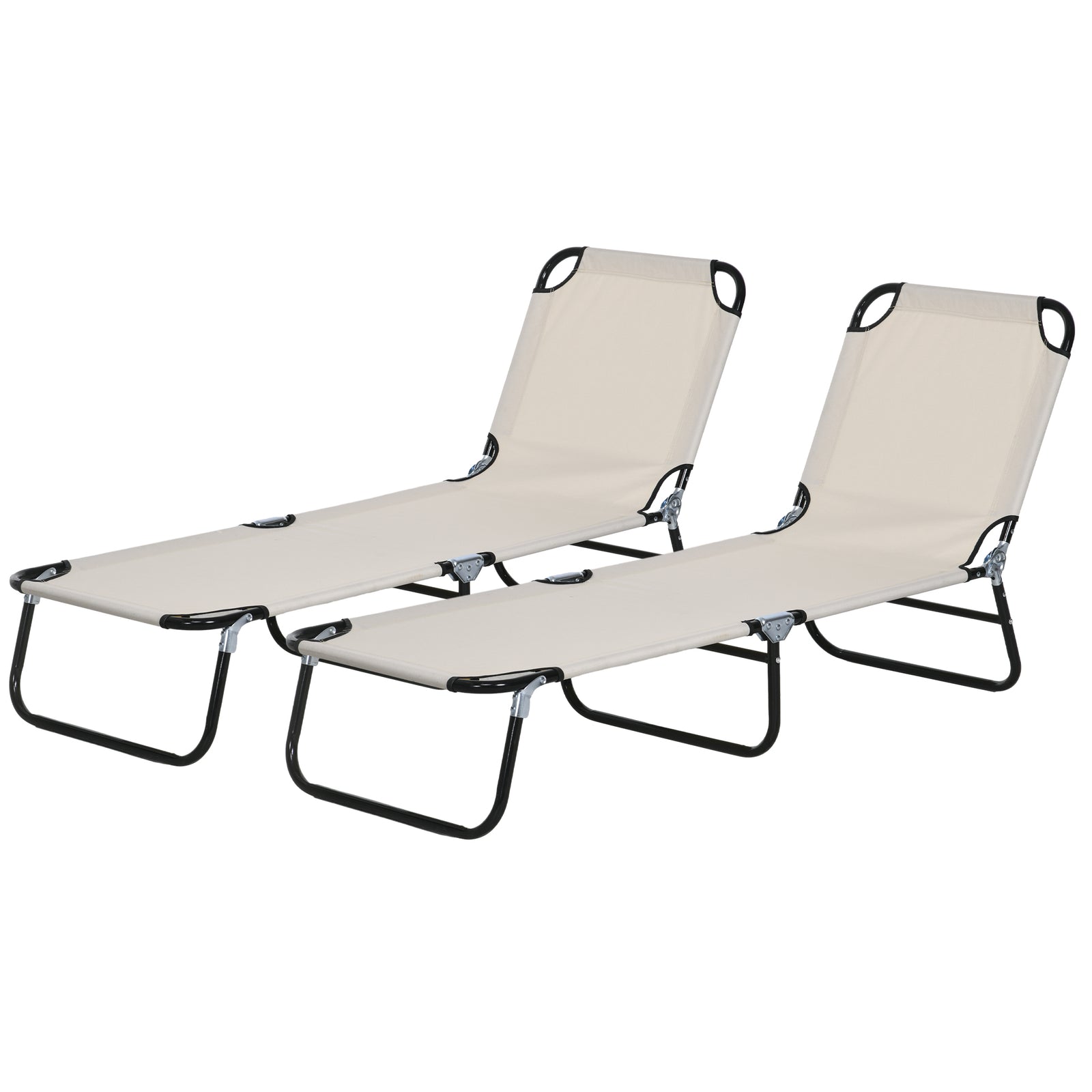 Set Of 2 Folding Beach Chairs W/ Adjustable Back | Set of 2 | Cream