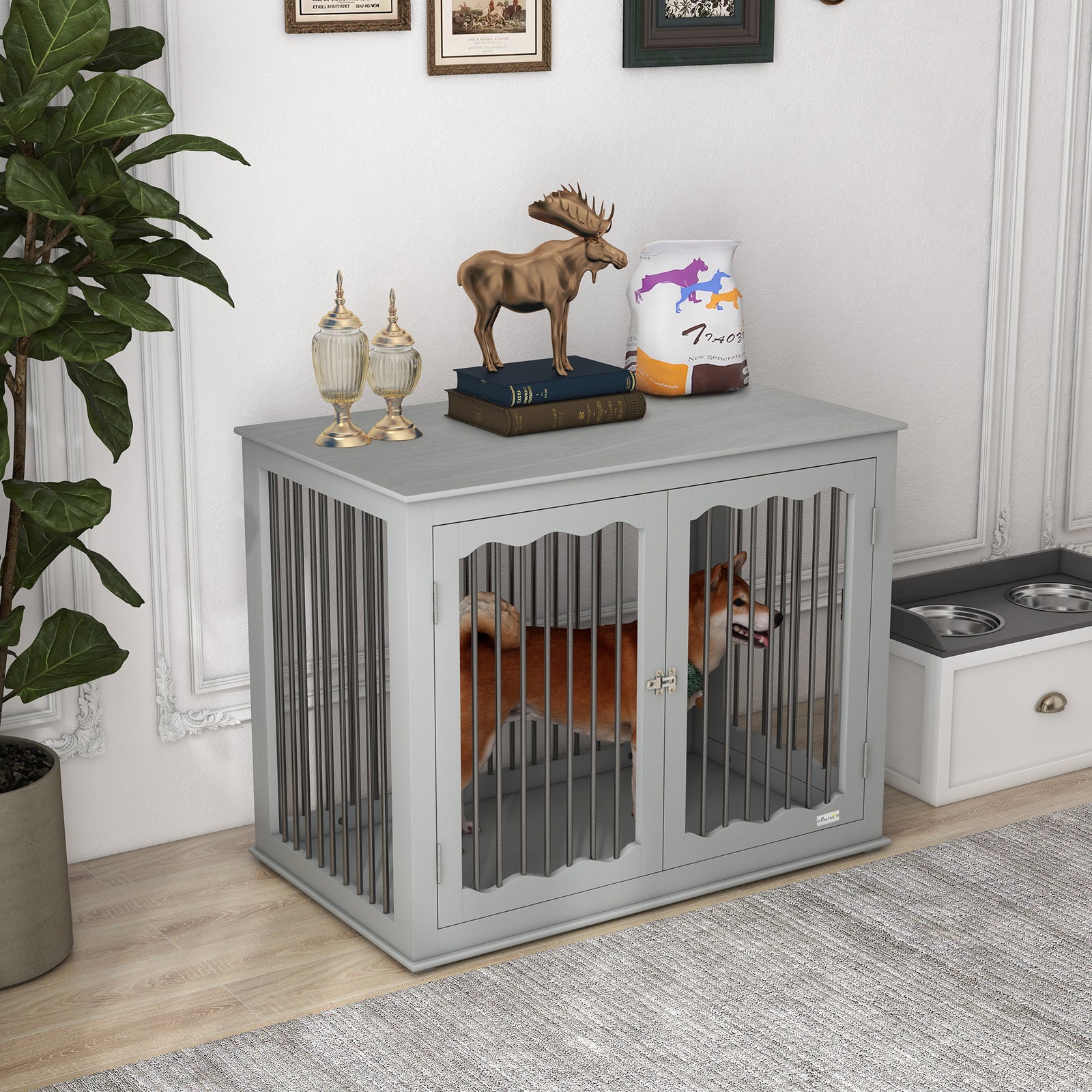 Dog Crate Furniture W/ Three Doors, Locks, Latches