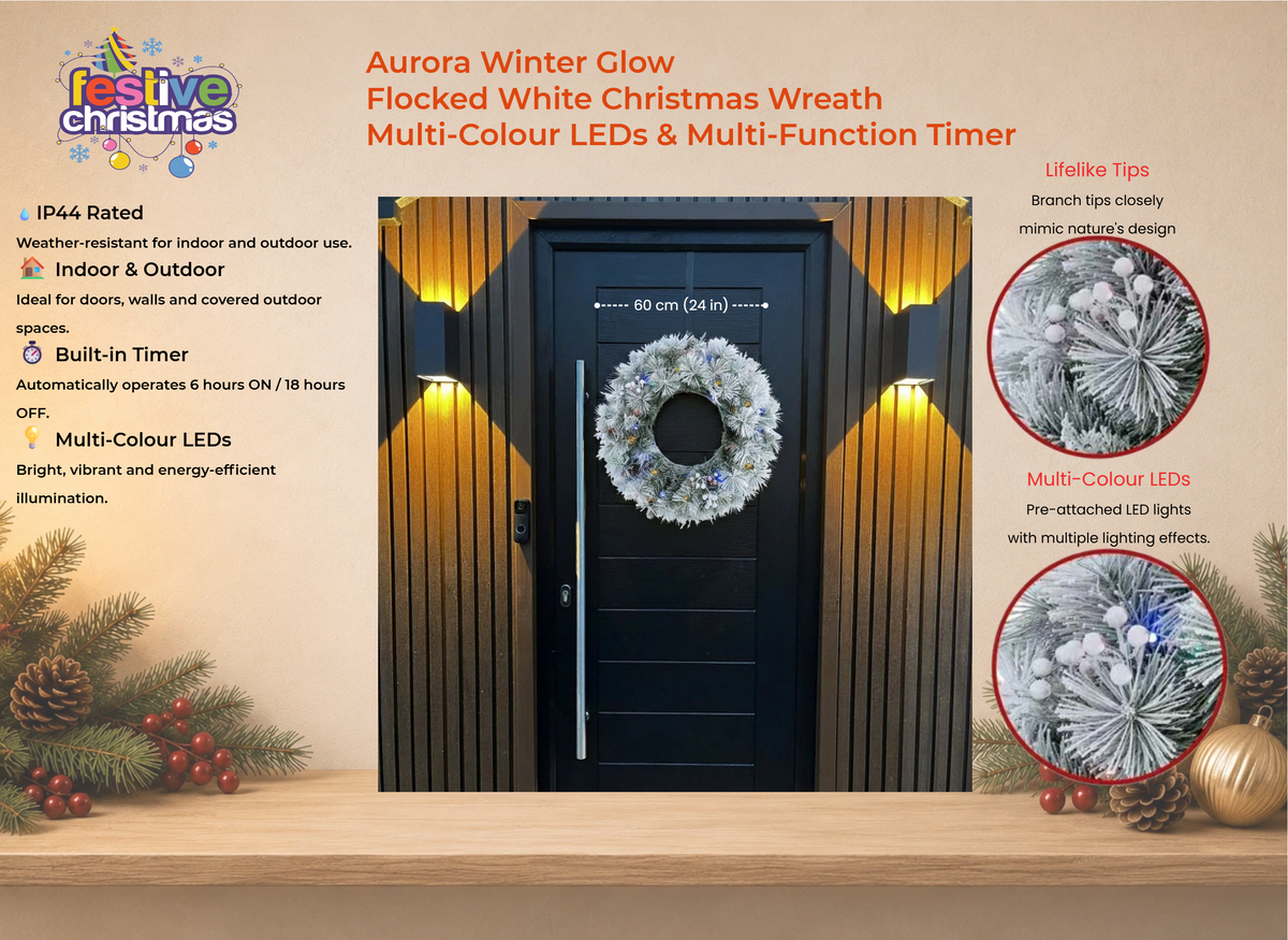 Indoor & Outdoor Living Aurora Winter Glow Christmas Wreath