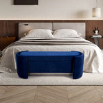 Chenille Upholstered Storage Bench With Arc-shaped Sides, 125cm Wide Ottoman Seat With Hidden Compartment For Living Room Or Bedroom | Blue