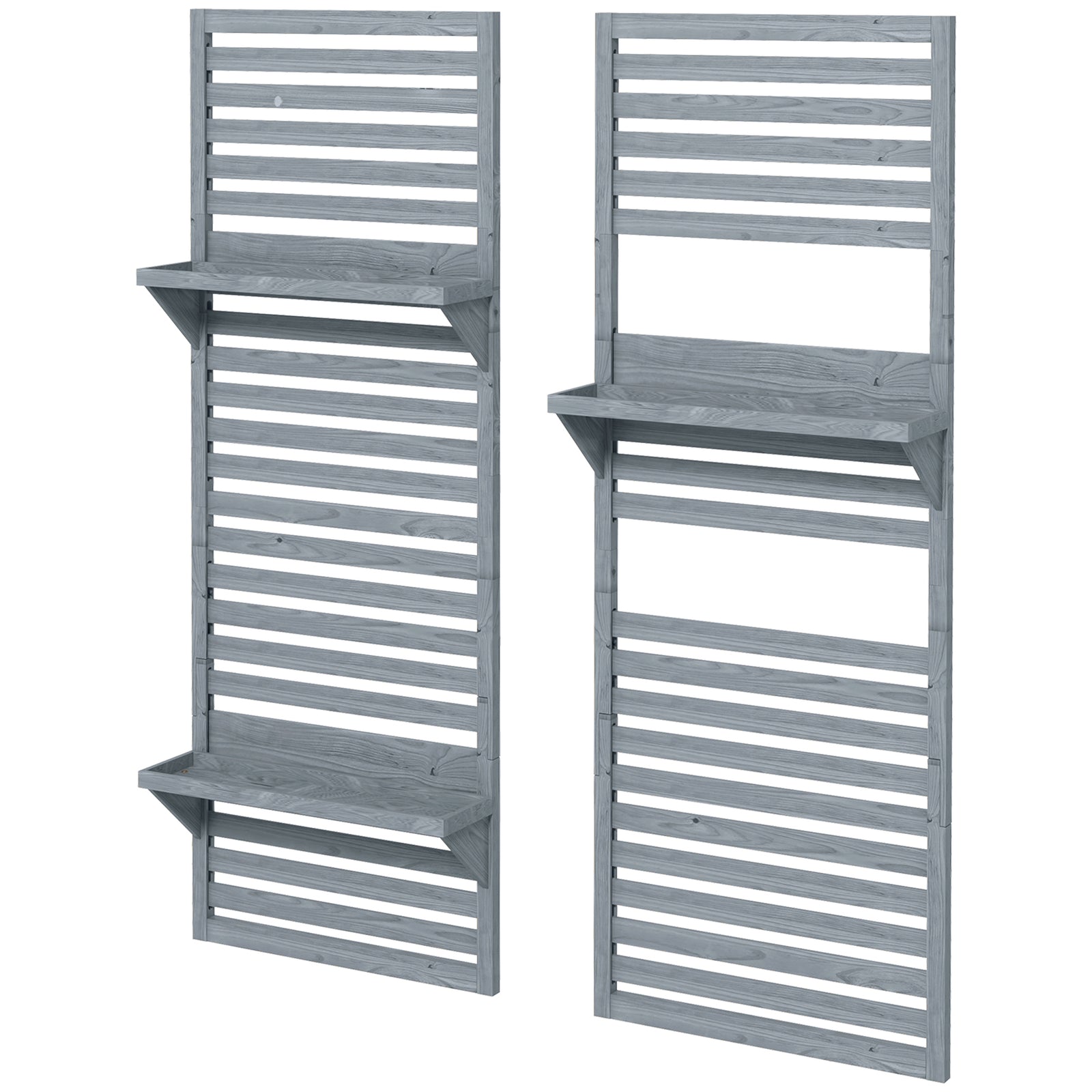 Wall Mounted Plant Stands Set Of 2 With Shelves And Trellis | Gray