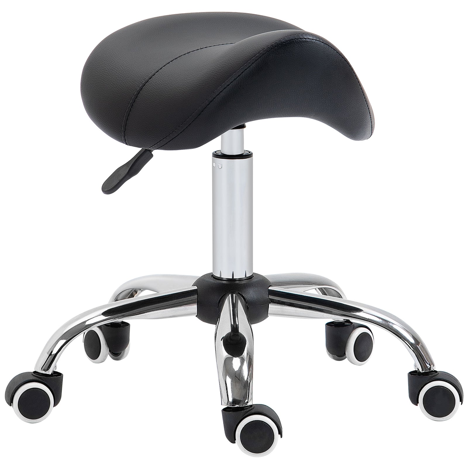 Pu Leather Saddle Stool W/ Moulded Padded Seat Adjustable | One Size | Black