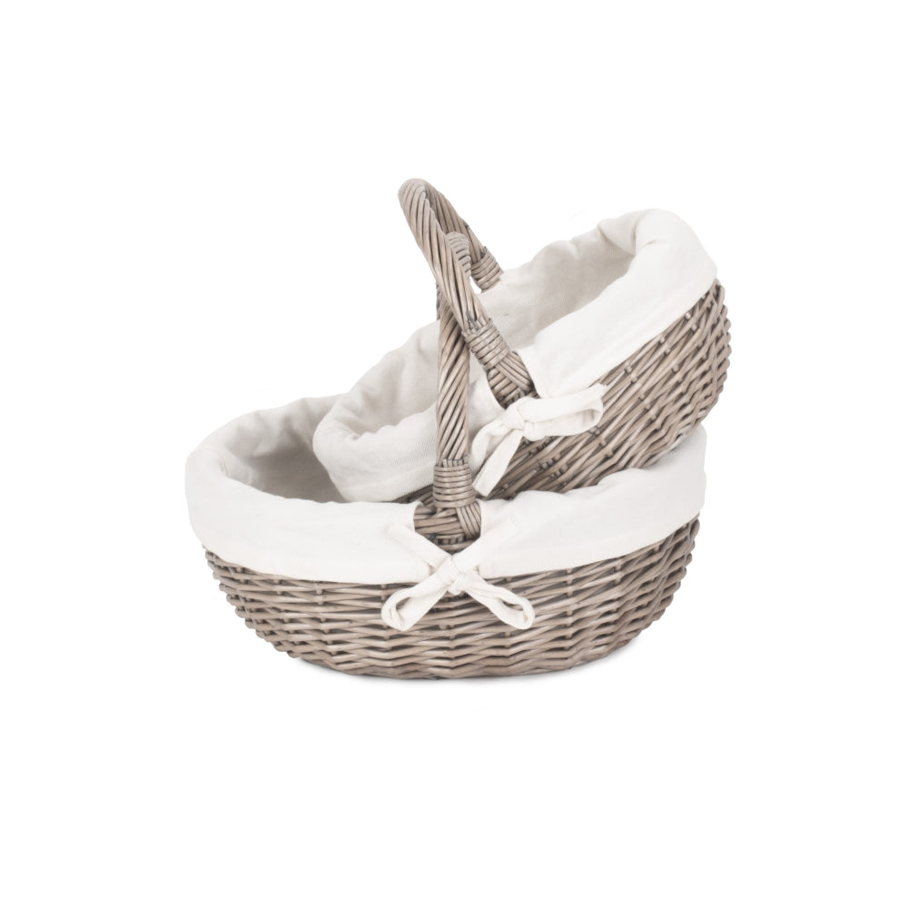 White Cotton Lined Antique Wash Shopping Basket | Small | White