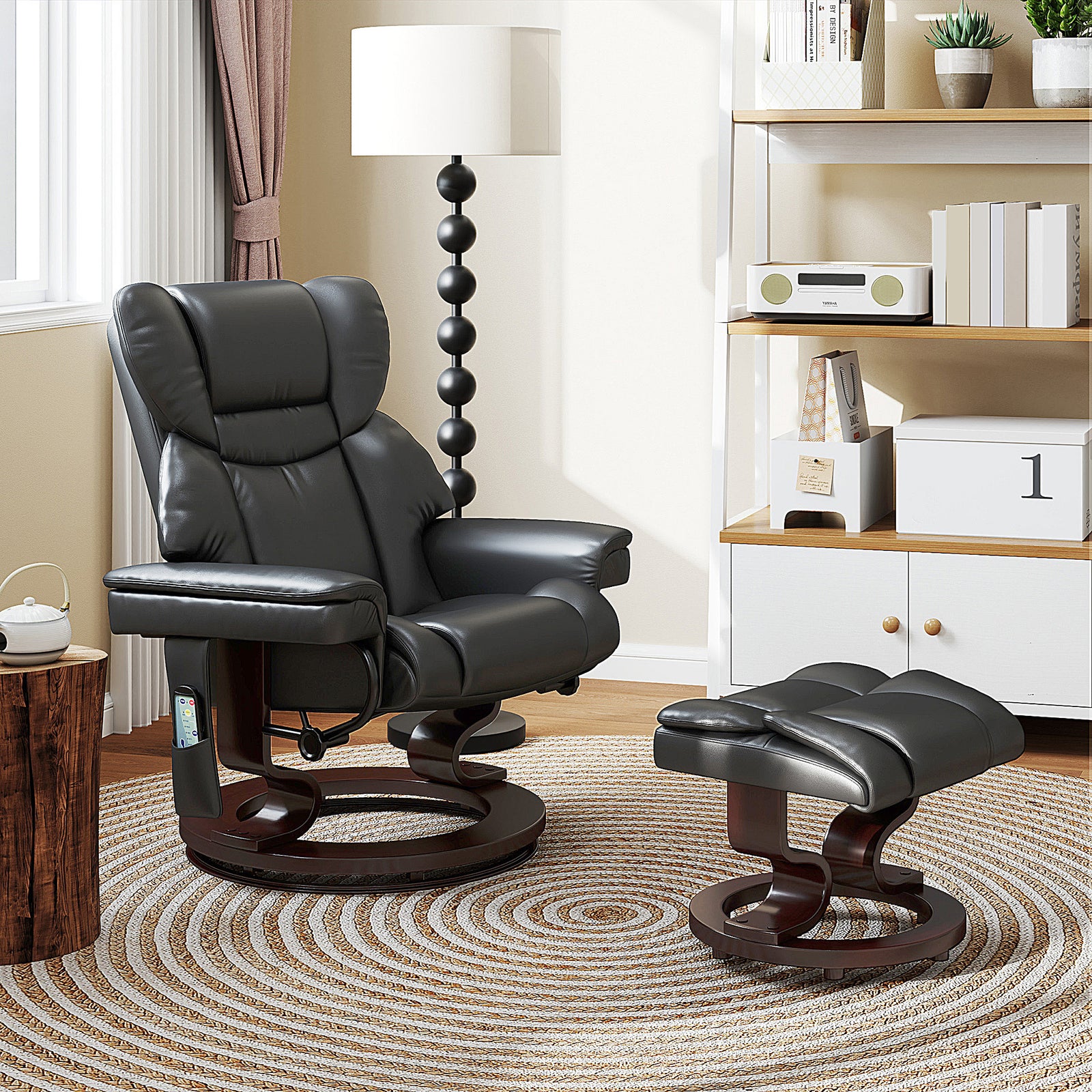 Massage Recliner Chair With Footstool Adjustable Backrest | One Size | Black