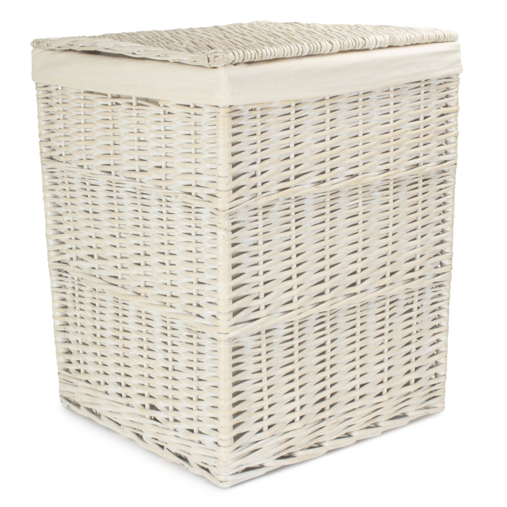 White Oatmeal Cotton Lined Square White Wash Laundry Basket | Small | White