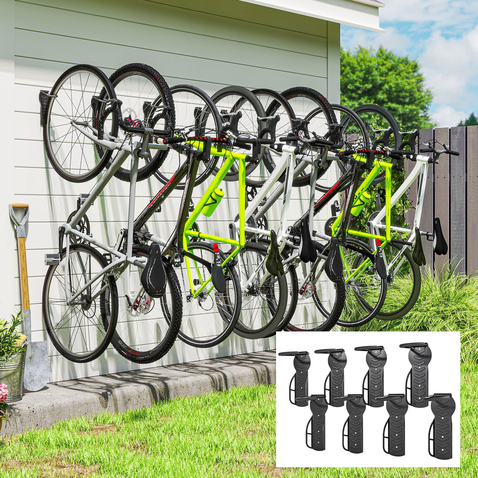 8 Pack Bike Rack, Wall Mounted Bike Hooks For Garage