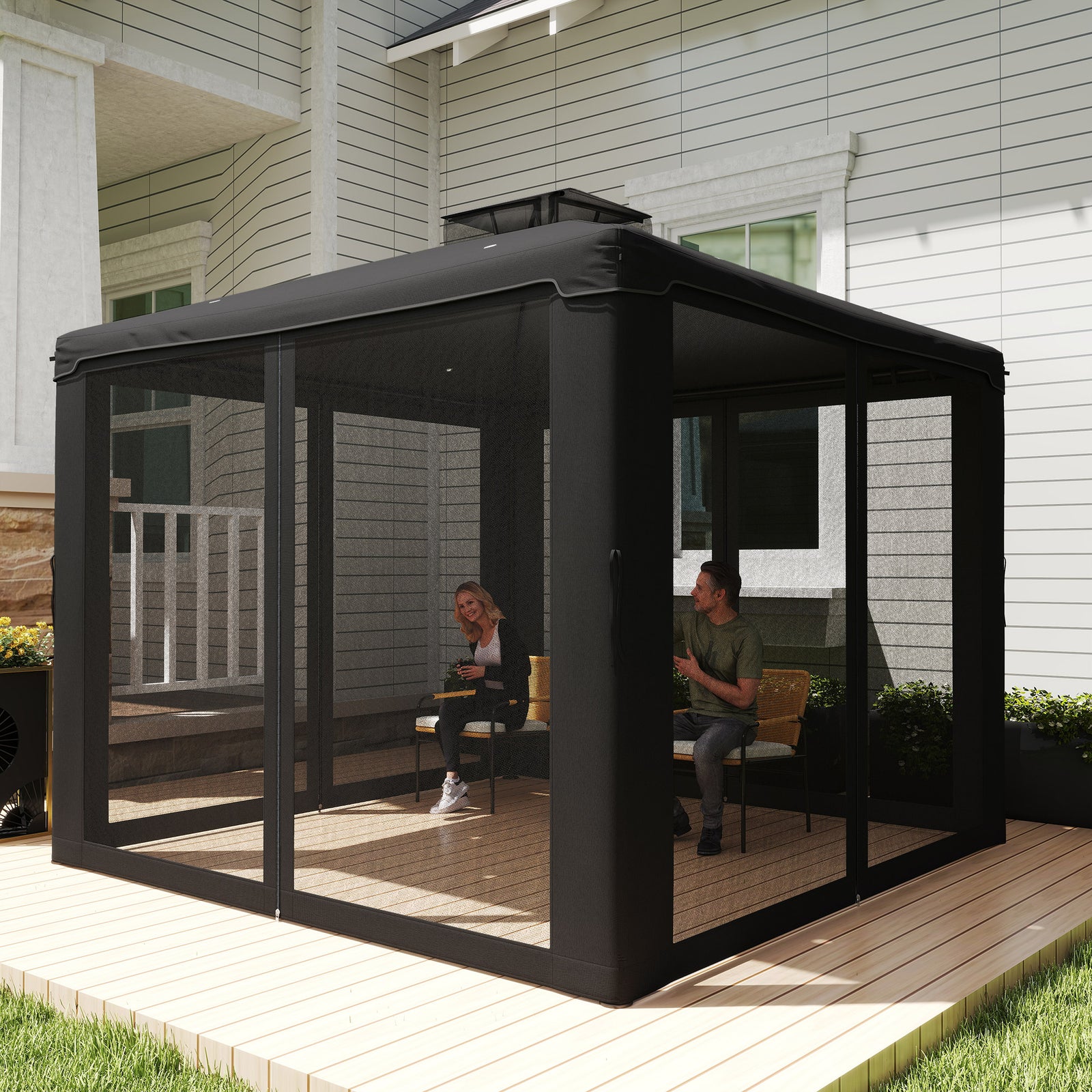 3 X 3 M Metal Gazebo Garden Outdoor 2-tier Roof Marquee | Black