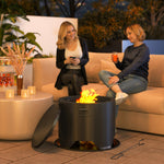 Round Fire Pit W/ Lid & Poker, Black