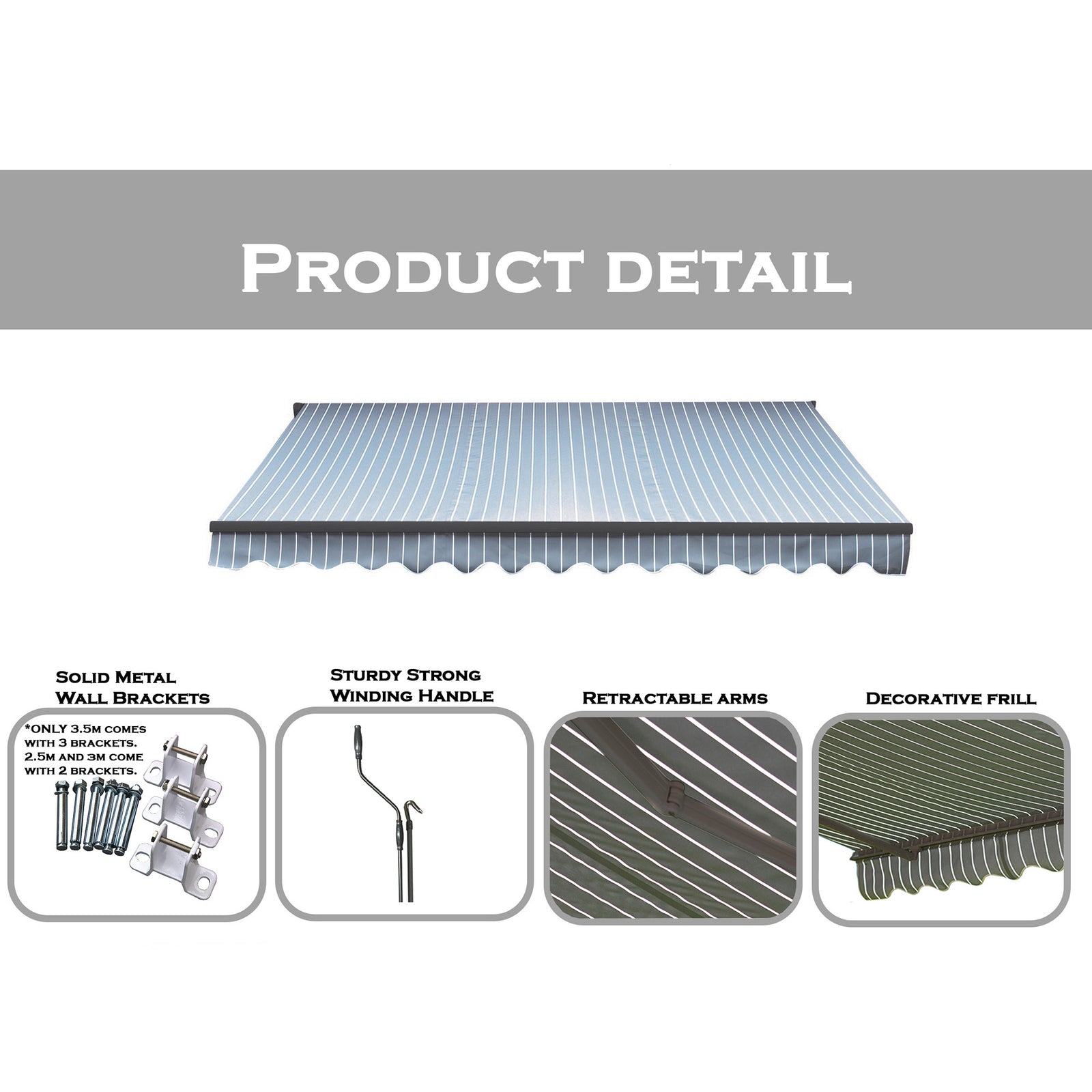 Easy Fit Berkeley Awning - Grey And White | 3m | Berkeley (Grey & White)