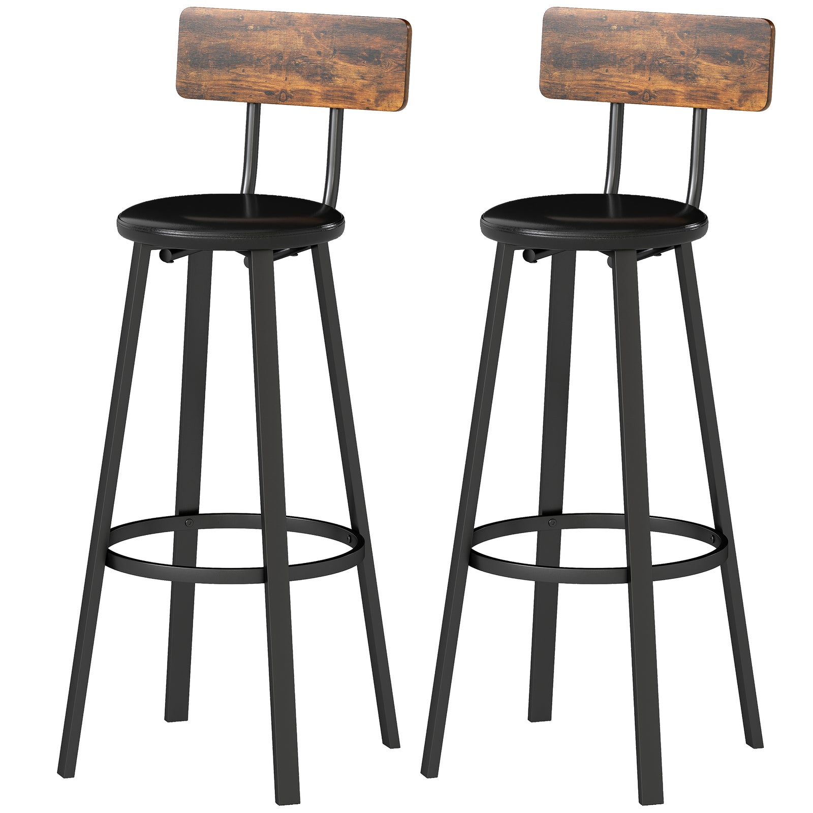 Barstools Set Of 2 With Padded Seat Backrest Rustic Brown Black