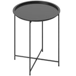 46cm Round Garden Table, Small Side Table W/ Removable Tray | Black
