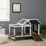 Wooden Rabbit Hutch, Small Animal  House W/ Wheels, Removable Tray | Brown