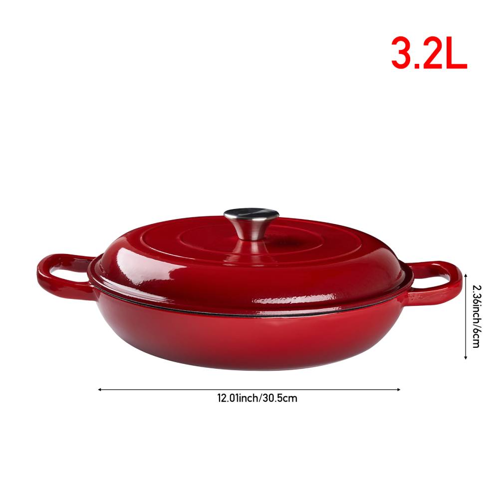 3.2l Enameled Cast Iron Dutch Oven Pot With Lid | Red