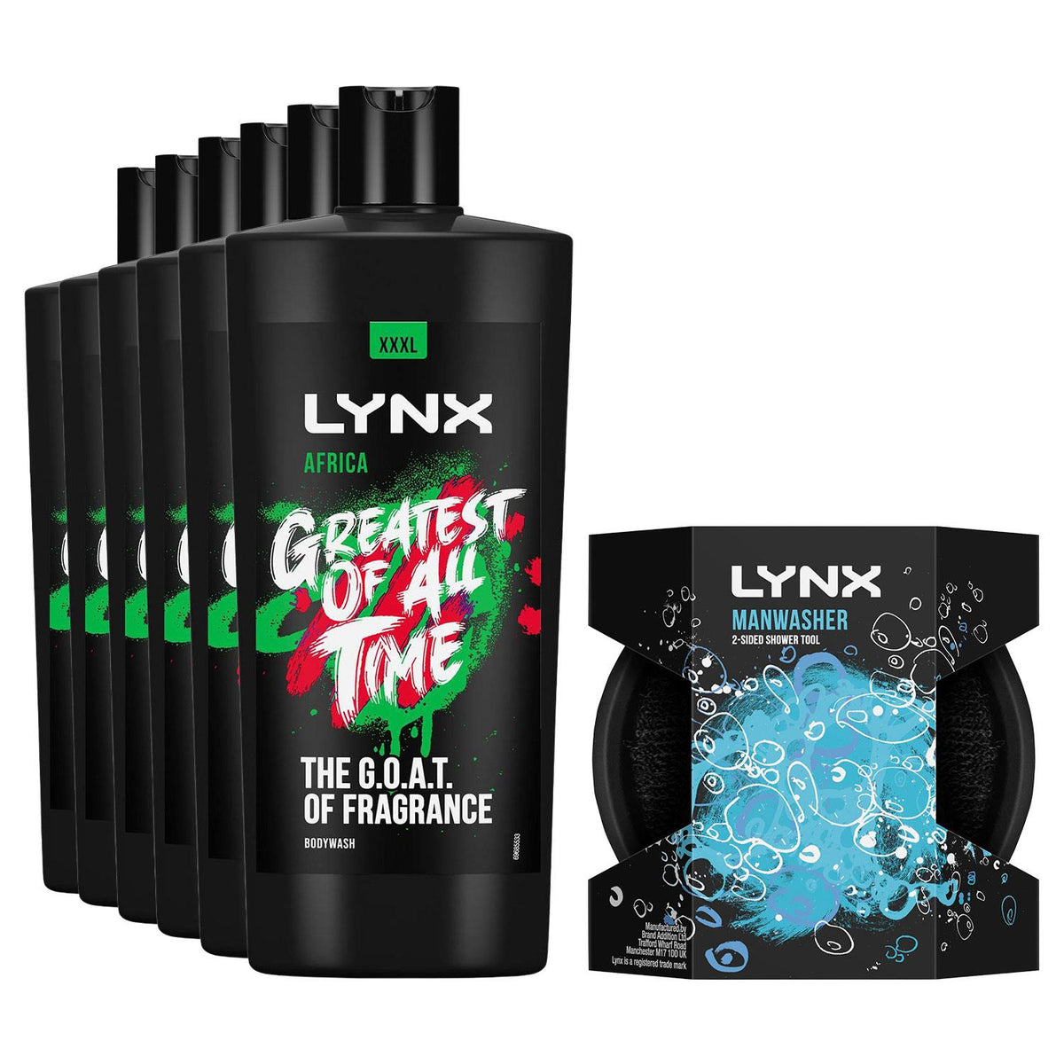 Africa Xxxl Shower Gel 700ml & Manwasher 2-sided Shower Tool | Set of 6